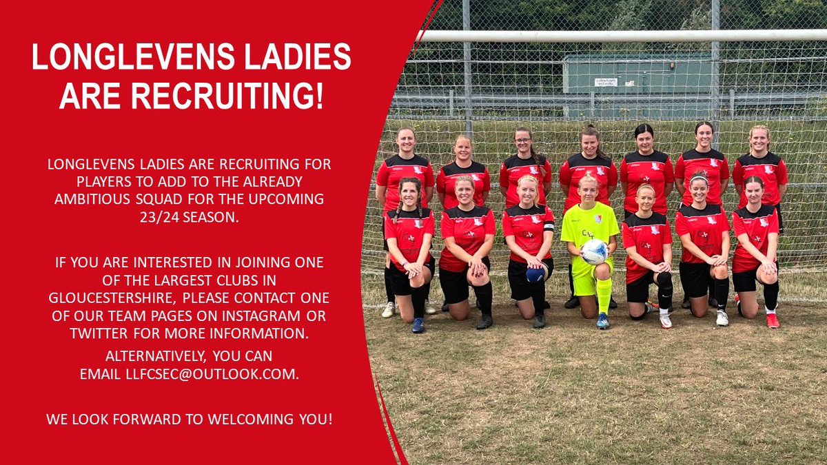 🛡️ WE ARE RECRUITING!!🛡️

We have some big ambitions for next season and we would love for you to join us 💪

Whether if you’re looking for a new challenge or to meet new people we’d like to welcome you into our Longlevens family ❤️🖤 Message for more details!! 

@severn_sport