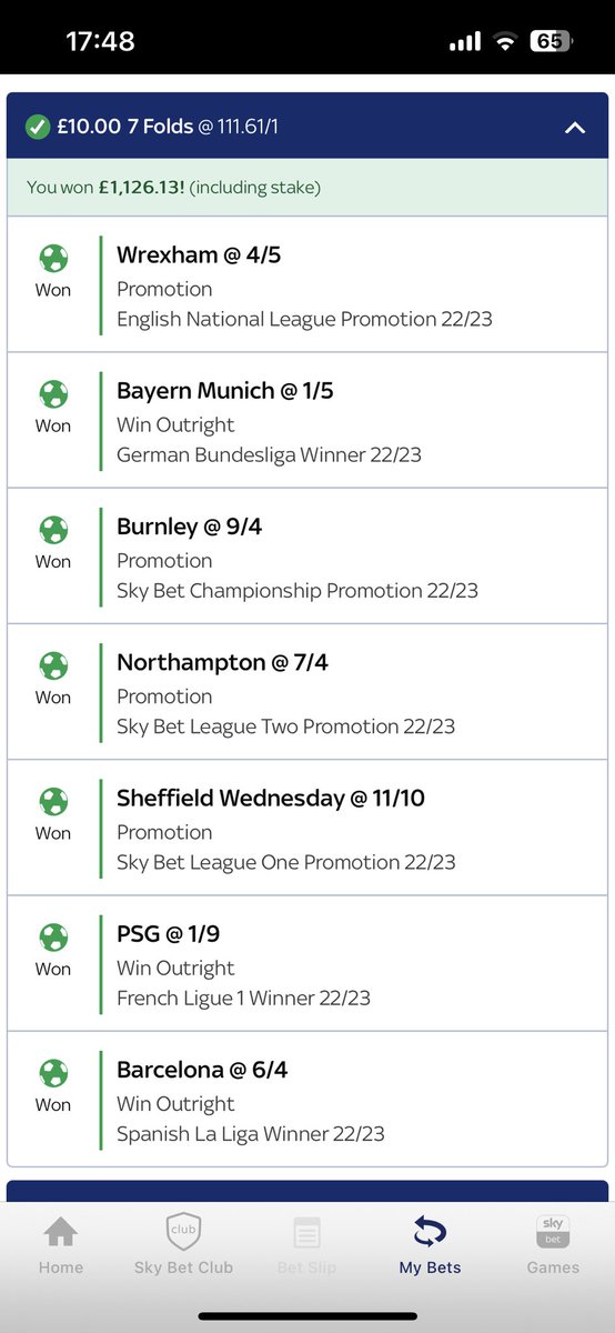 Not a bad £10 spent pre season. Thanks <a href="/SkyBet/">Sky Bet</a>