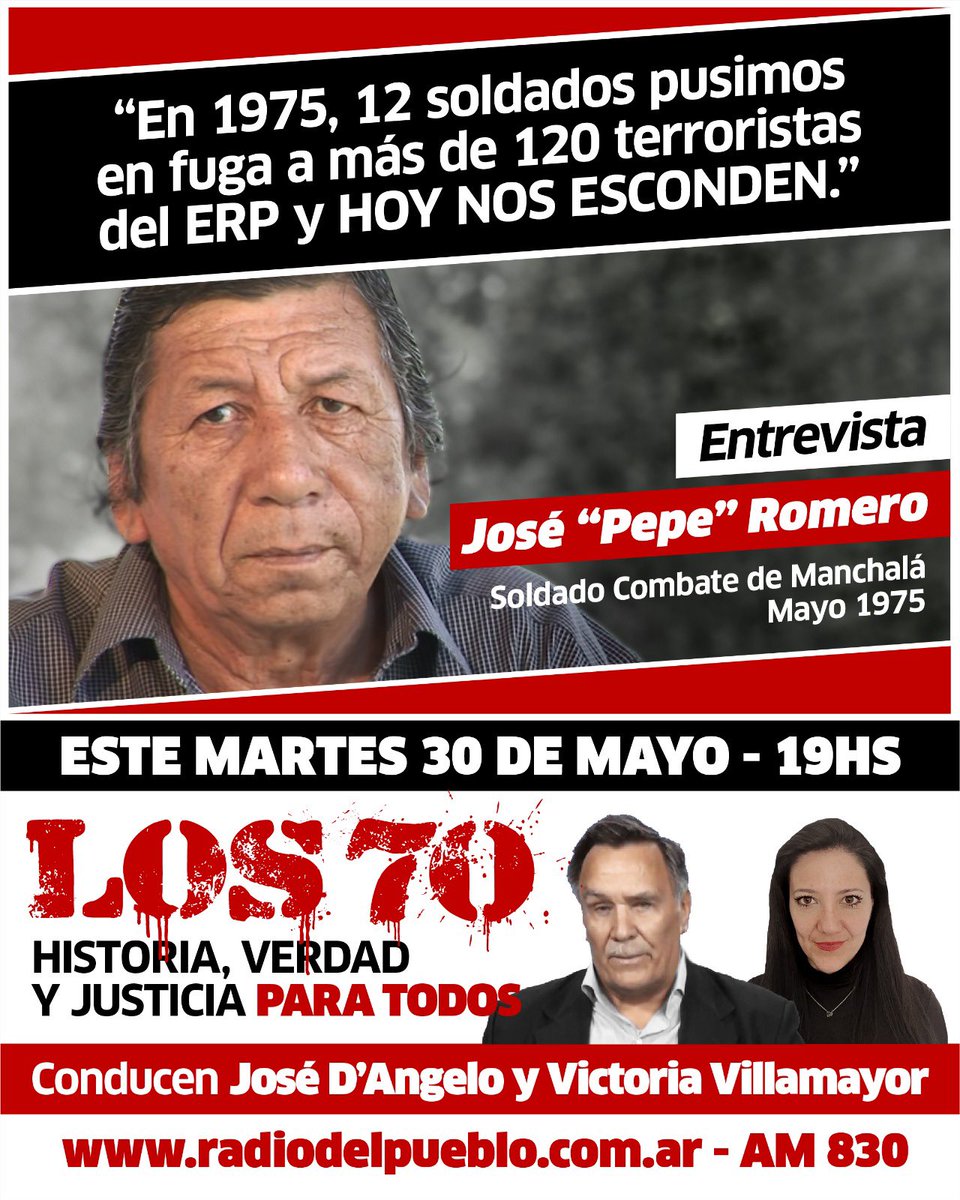 El ministro de Defensa, el montonero Jorge Taiana, y el jefe del Ejército, general Guillermo Pereda, les NEGARON A ESTOS VALIENTES SOLDADOS CONTAR CÓMO, EN 1975, ENFRENTARON E IMPIDIERON EL AVANCE DE 120 TERRORISTAS DEL ERP EN MANCHALA, TUCUMÁN.

radiodelpueblo.com.ar
