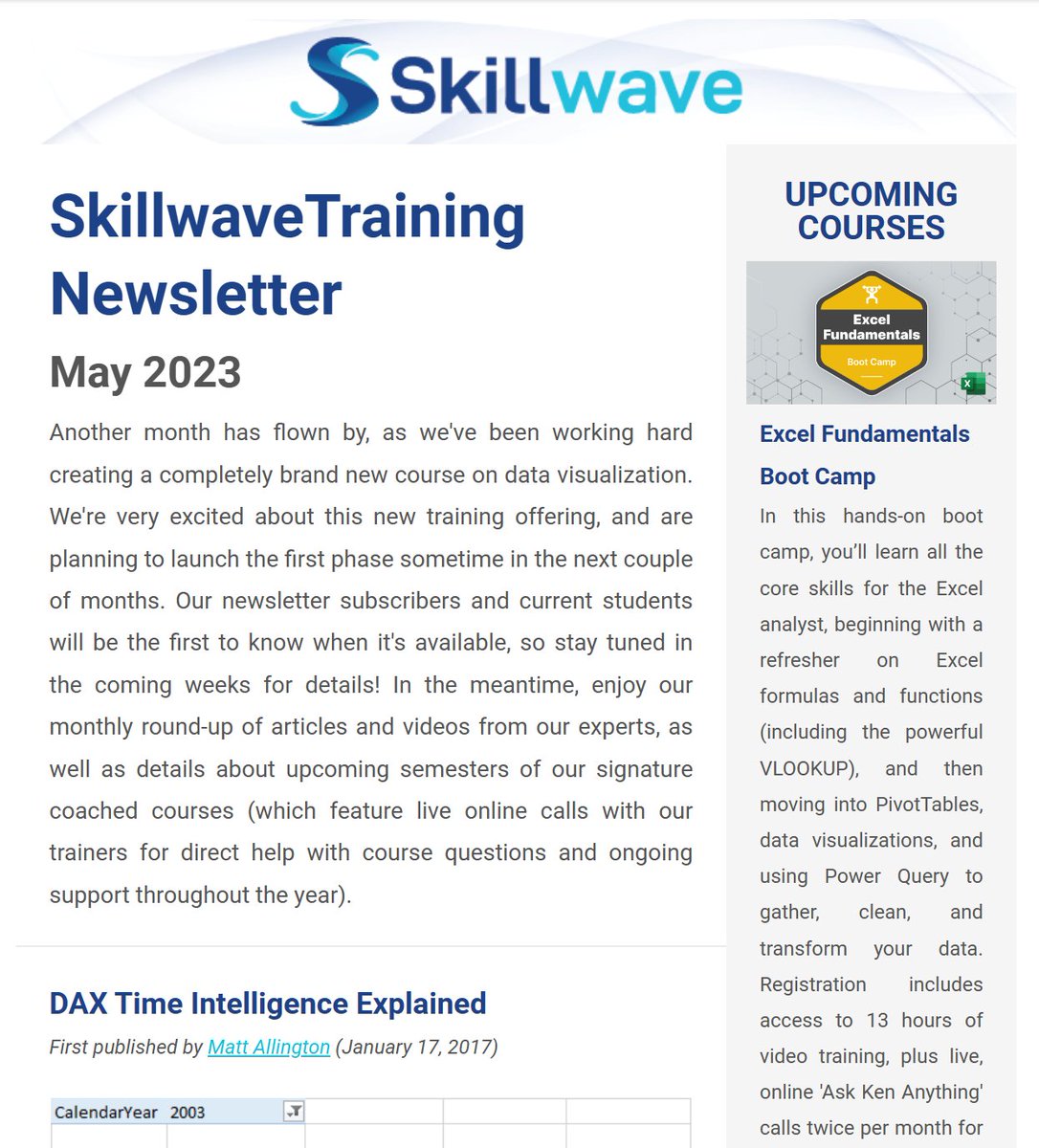 Our May newsletter has just been sent! If you'd like to stay on top of #PowerBI and #Excel content from our experts, plus info on our courses, events, and promos, sign up today at skw-t.com/news. You'll also get our free #PowerQuery eBook, Magic Tricks for Data Wizards.