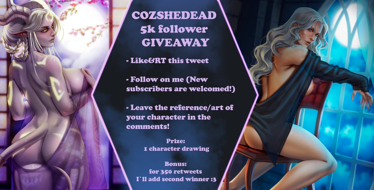 It's time for a raffle I guess! Gosh I'm so happy and excited!

RULES:
🔷follow me
🔷RT this post
🔷post your character here

PRIZE: fullbody, simple background
...and I add second winner for 350 rt :3
Ends in 2 weeks, June 14