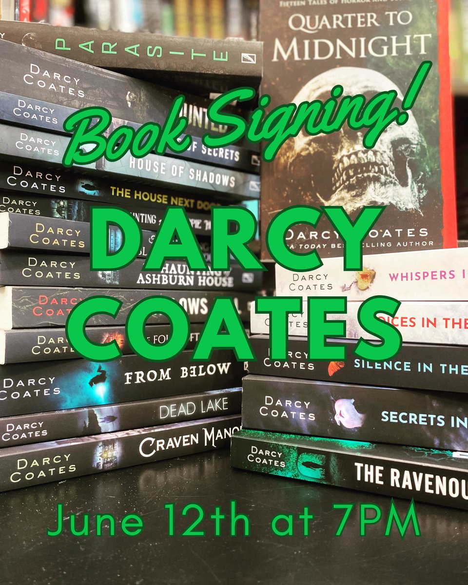 We are THRILLED to be hosting @darcyauthor for a book signing on her American Tour June 12th at 7PM!
It would be a HORROR if you missed this!

#booksigning #darcycoates #horror #HorrorCommunity