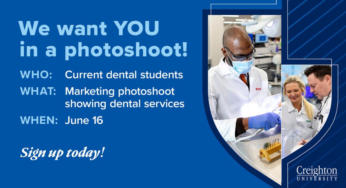 What will make a great School of Dentistry marketing photoshoot? You! We’re looking for dental students to participate on Friday, June 16. 📷 Sign up today: blueq.co1.qualtrics.com/jfe/form/SV_6P…