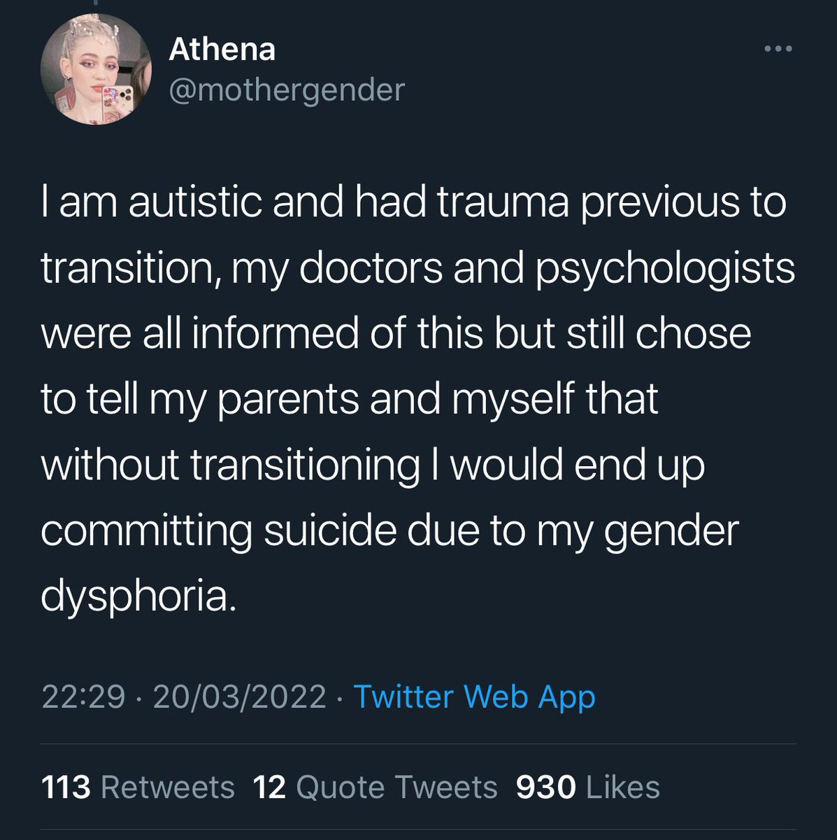 PistOffCreative's tweet image. You deleted it because you got ratioed to fuck and because people are sick of this harmful reality denying BS, especially when supported in such sanctimonious self righteousness.

It's also ironic you mention autism, as it's mostly autistic girls sucked into this cult.