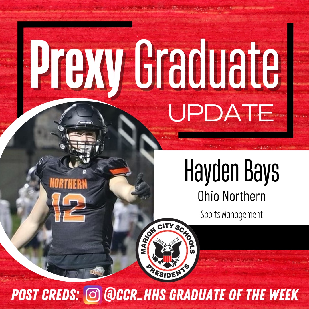 🏫 🎓 Our College and Career Readiness team has an update on Harding High School graduate, Hayden Bays! Hayden is showing his #prexyperseverance while majoring in sports management and playing football at Ohio Northern. #WeRPrexies