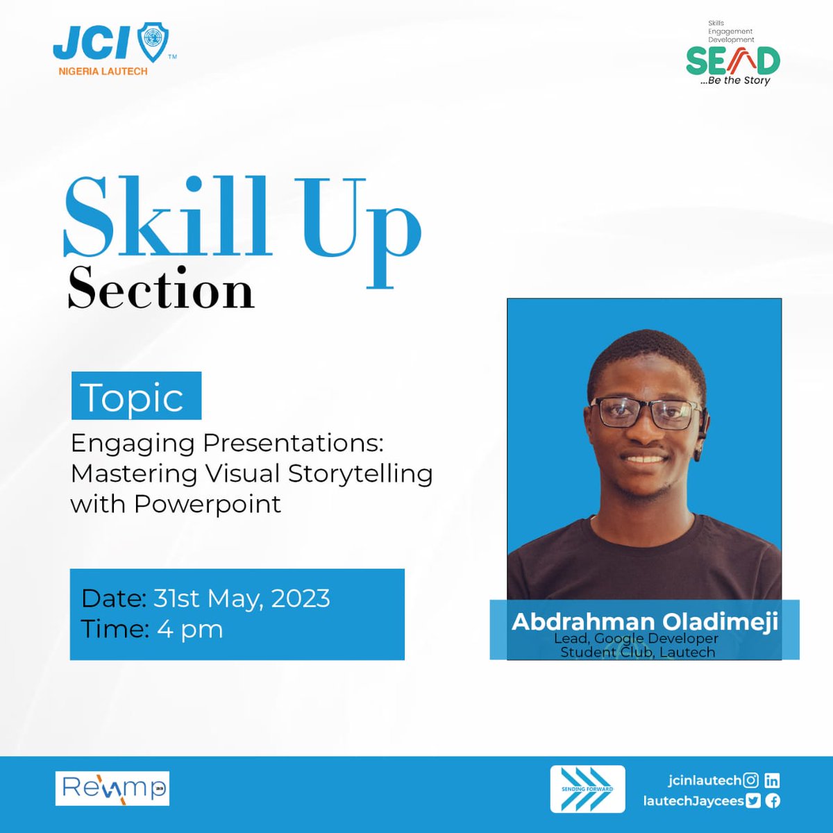 jcilautech's tweet photo. It's SKILLUP Time💃💃🤩🤩
Guess what🤔 it's tomorrow💃
Trainer:
Abdrahman Oladimeji
Lead, Google Developer Student Club, Lautech
📅 Date: 31st May, 2023
⌚ Time: 4pm
📍Location: Google meet
Link: https://t.co/KuRE4r3K16
#SkillUp
#PowerPoint
#SendingForward
#BeTheStory
#REVAMP https://t.co/NJNM98dFgB