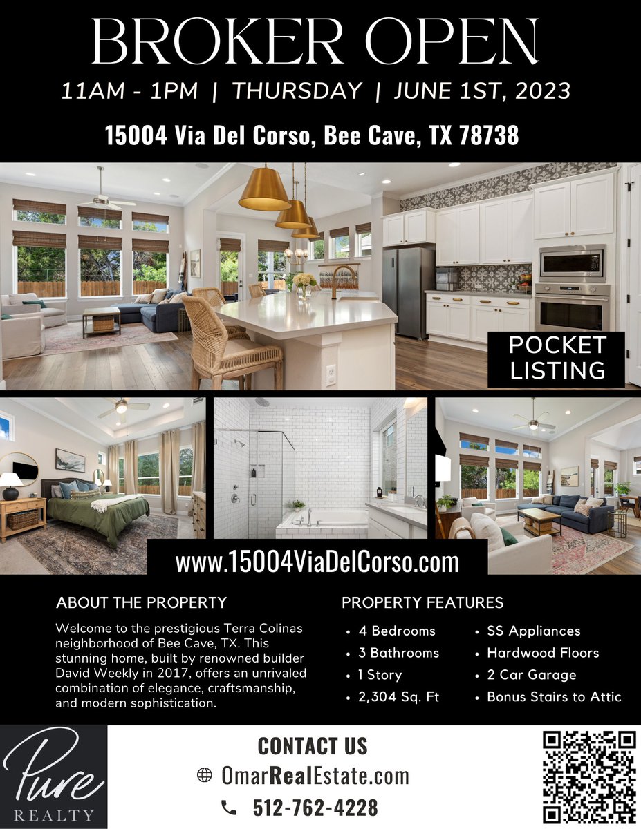 Add us to your calendar 📅 if you have a buyer! 15004ViaDelCorso.com #BrokerOpen #HomeForSale #15004ViaDelCorso #TerraColinas #BeeCave #TX #LakeTravisISD #TravisCounty #ListedBy #OmarDyess #RealEstate #DyessProperties #PureRealty