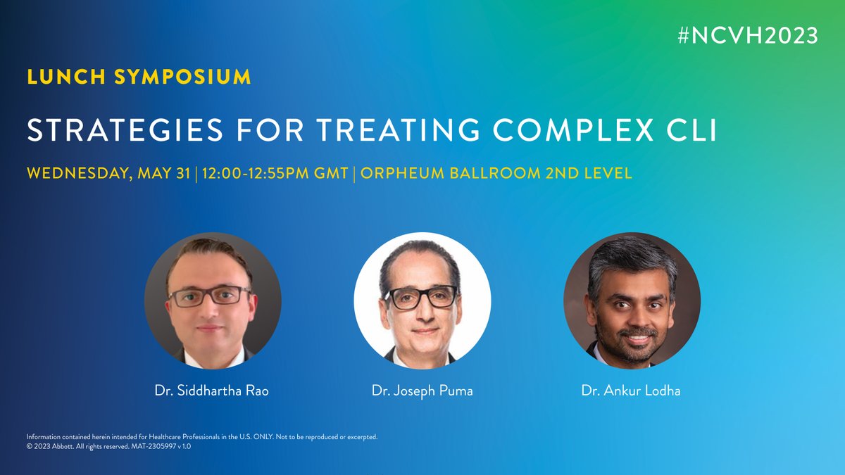 Elevate your practice at #NCVH2023.

We hope you'll join our symposium with Drs. Ankur Lodha, Joseph Puma, and <a href="/raosid/">Sid Rao</a> for a discussion on #Atherectomy and best practices for treating #CriticalLimbIschemia.

Learn more and register: ncvh.org/ncvh-2023/

CSI is now Abbott.