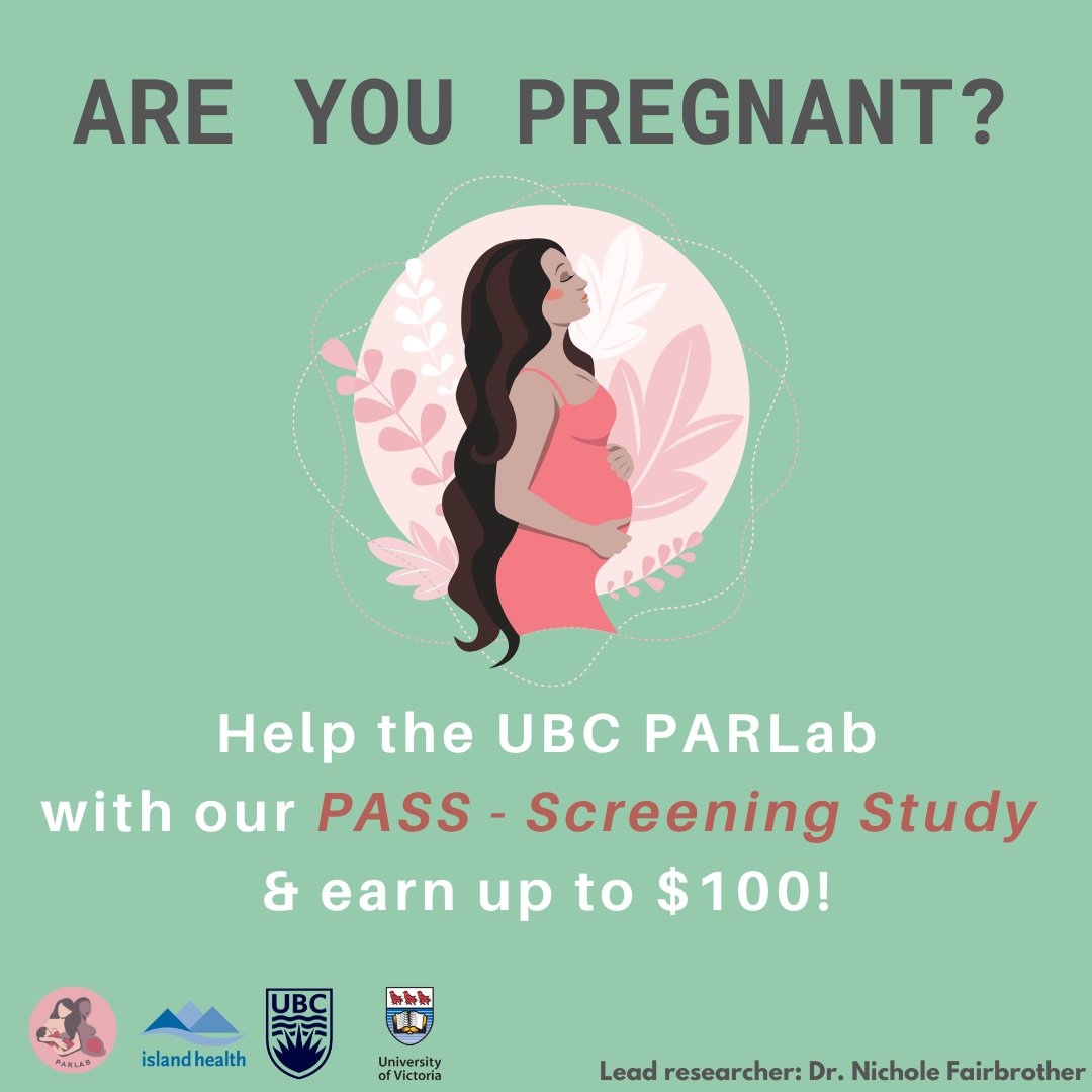 The UBC PAR Lab is recruiting for the PASS Screening study! If you live in BC, are 18 years of age or older, and are less than 32 weeks pregnant, check out flex.redcap.ubc.ca/surveys/?s=YJN… to learn more and to participate!