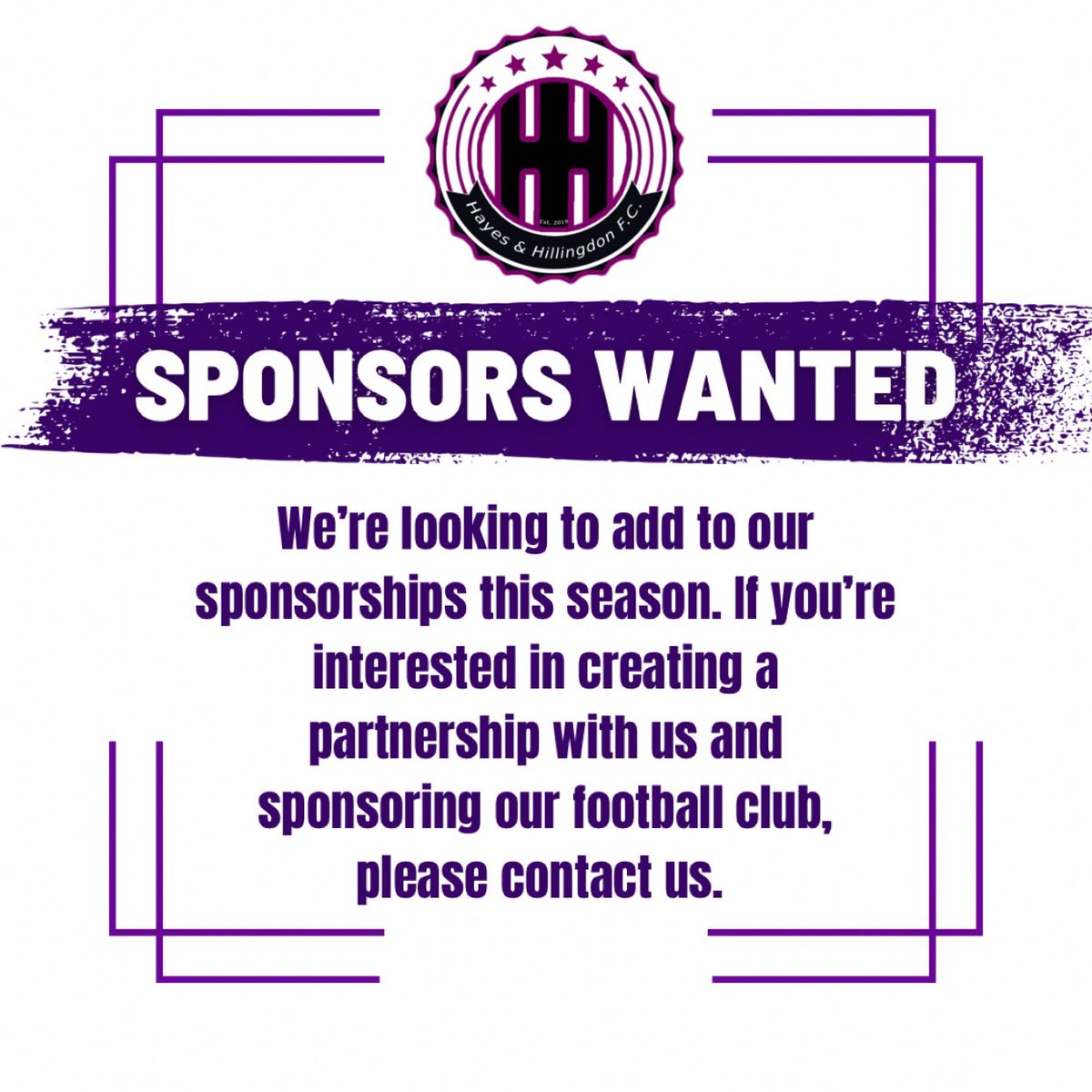 *SPONSORS WANTED* Please message us if you’re interested 👊🏼

@swirles_barbers @Southbournees @RichingsSports 

#HHFC #morethanafootballclub #hayesandhillingdonfc #hhfc #sponsors #sponsorsneeded #sponsorship #sponsorships 

💜🖤
