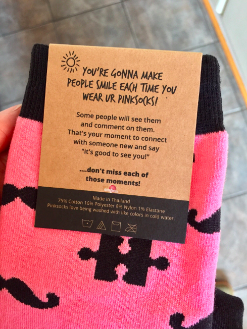 gifted some #pinksocks to a woman, and when she read the back of the label, she looked at me and said, 'i'm not going to wear them yet. i'm not ready for that level of connection.' 🤓

saw her again the next day, wearing her pinksocks, and she shared her story of the first ➡️