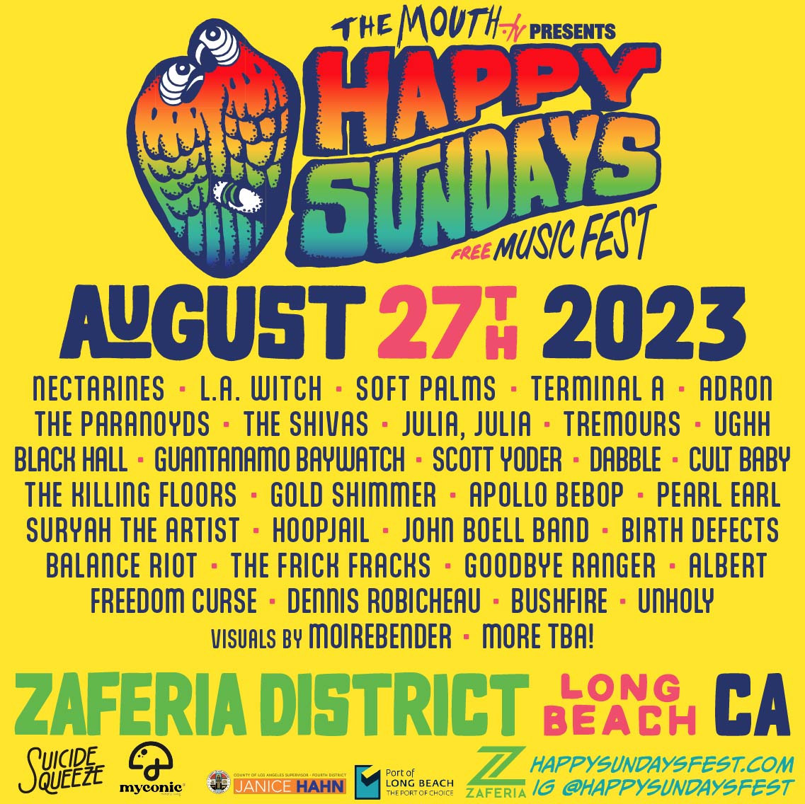 STOKED to announce the first round of artists performing at this year's Happy Sundays FREE Music Fest!