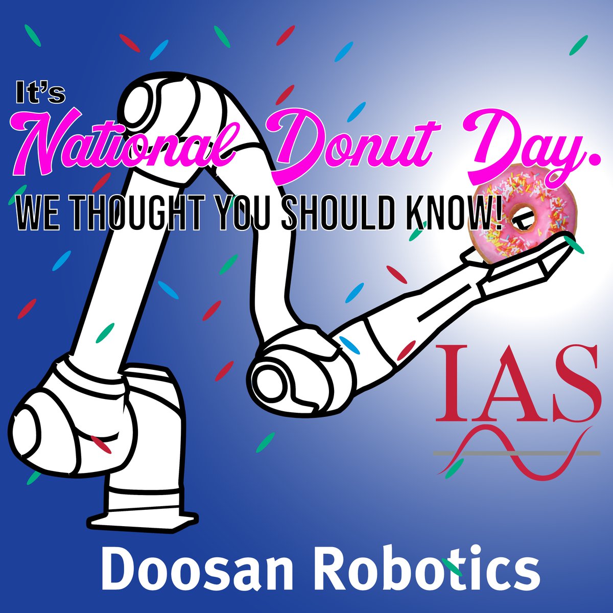 IASnewengland's tweet image. If you didn&apos;t know that today is National Donut Day, well... you&apos;re welcome! #RokeyOn #collaborativerobots #DoosanRobotics #IndustrialAutomation #Timetomakethedonuts