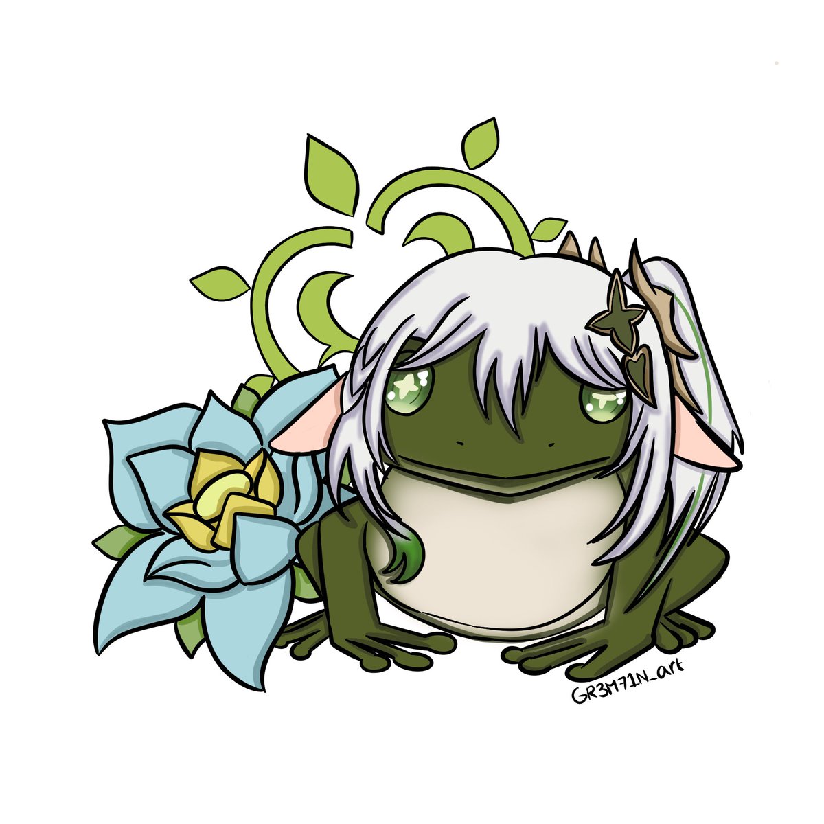 Nahida Frogshin is finally done, and with that all 4 archons are done as welll! #GenshinImpact #Nahida #Frog #Sumeru #digitalart