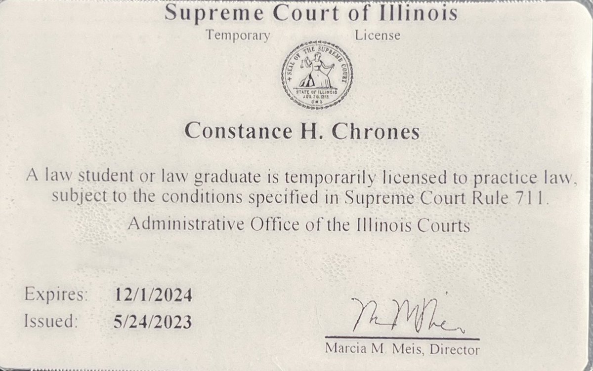 constancechron's tweet image. I’m excited to share that I will be clerking at the Cook County State’s Attorney’s Office this summer. I also received my 711 License, allowing me to practice law in Illinois under the supervision of an attorney. I'm thrilled for this next chapter of my legal career!
