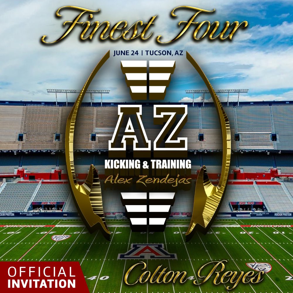 Congratulations <a href="/Coltonreyes11/">Colton reyes</a>! You have been invited by AZ Kicking and Training to participate in our fully sponsored, invite only event inside The University of Arizona stadium on June 24,2023!
.
To accept this invitation please retweet and reply:
CHALLENGE ACCEPTED