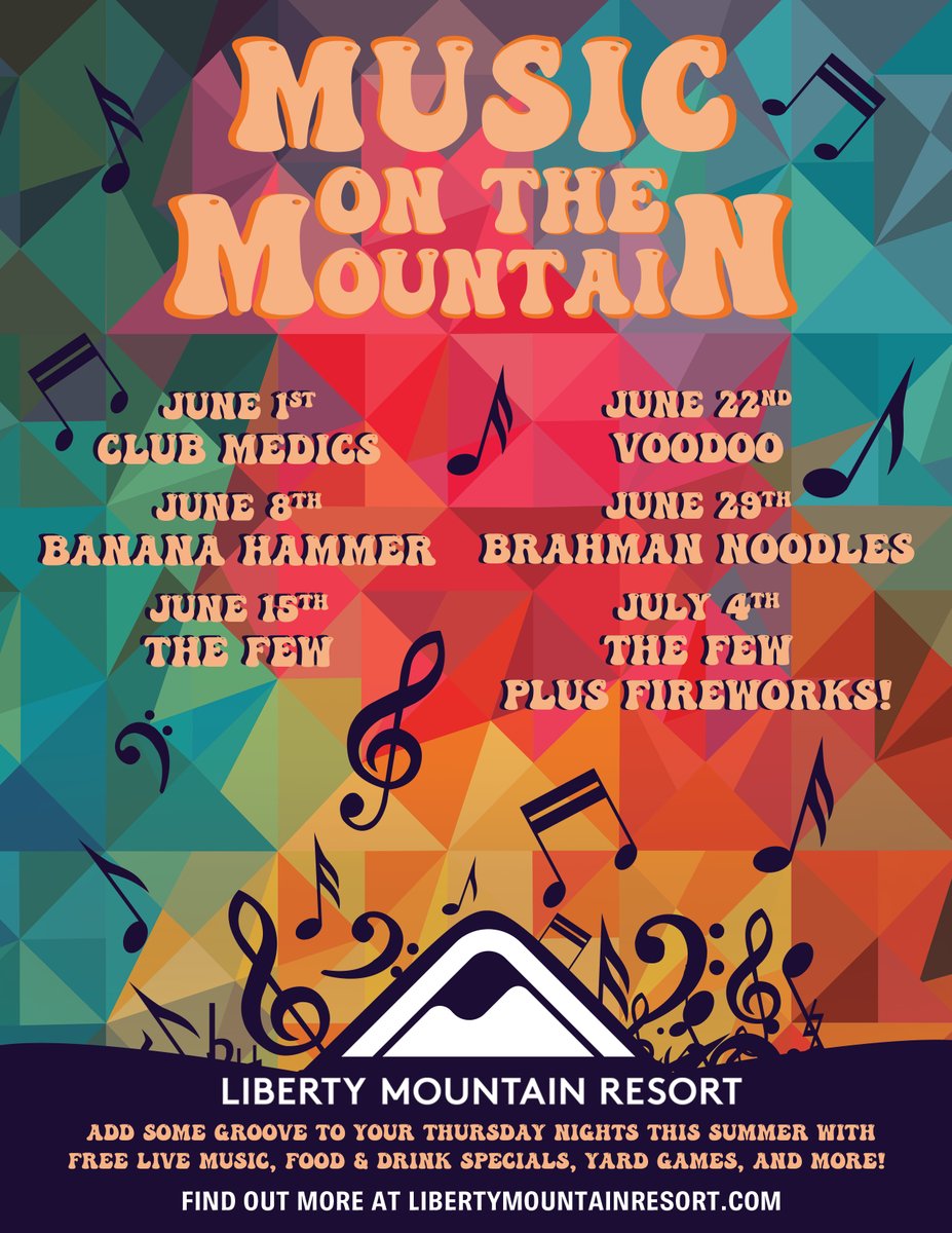 Music on the Mountain is back and kicks off this Thursday (6/1), with music from Club Medics! Food opens at 5pm & music starts at 6pm. visit libertymountainresort.com for more info ☀️