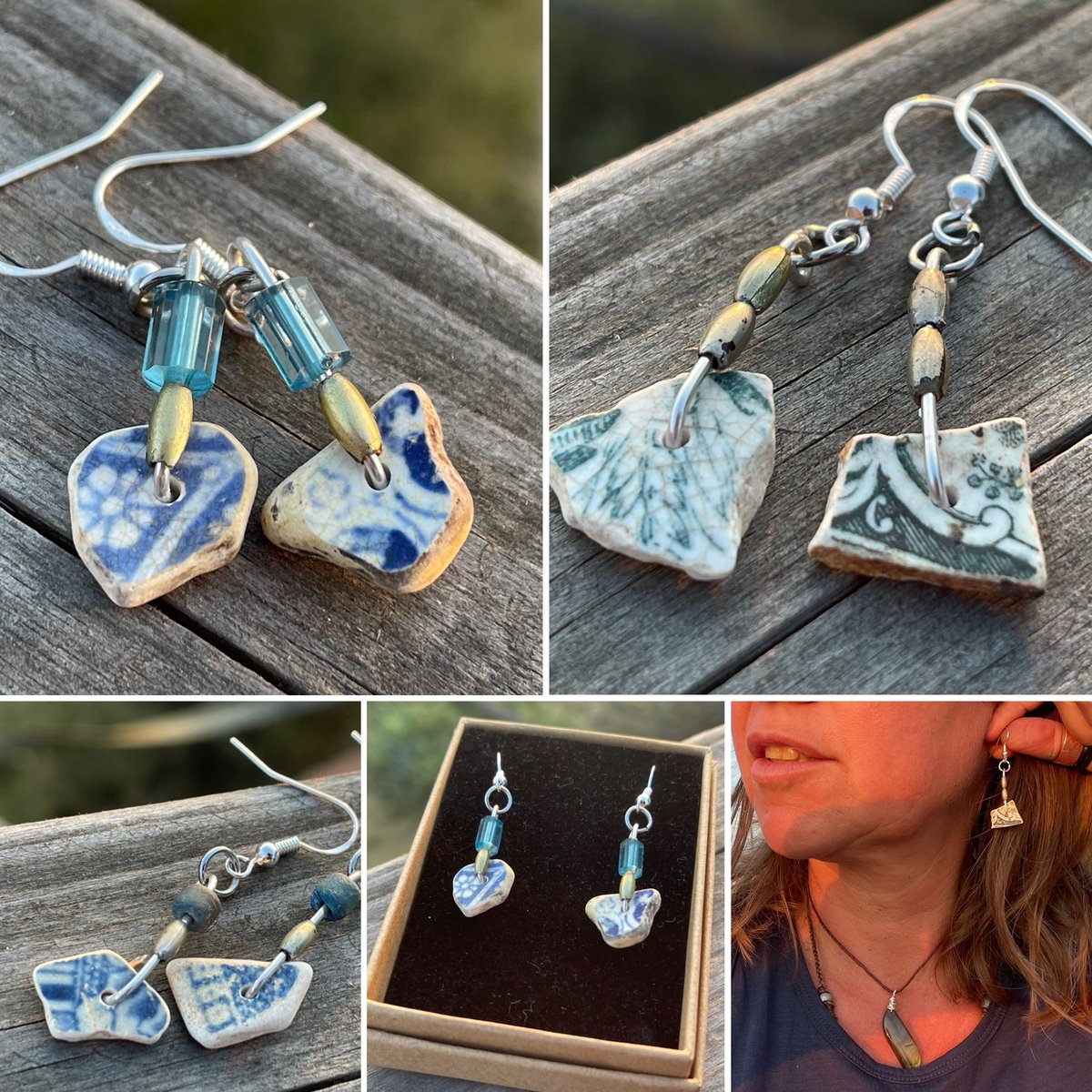 EcoOctopus's tweet image. Washed up on the beach, I have drilled these pottery pieces and made them into something new :) They are hung on recycled sterling silver and recycled beading. Eco friendly and unique. Please go to etsy.com/uk/shop/EcoOct… ♻️ 

#EarlyBiz #mhhsbd #elevenseshour