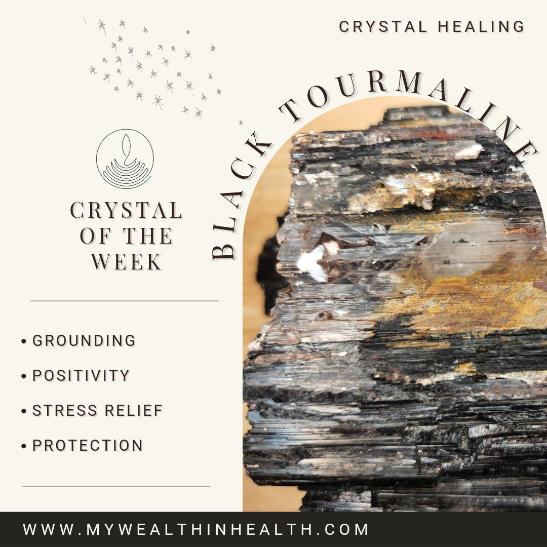Learn how #BlackTourmaline & other #crystals work and how best to use them. Visit mywealthinhealth.com/crystal-healin… to register for our June #crystalsclasses!

#grounding #positivity #protection #stress #crystals #crystahealing #crystalenergy #tourmaline #durhamnc #chapelhillnc #raleighnc