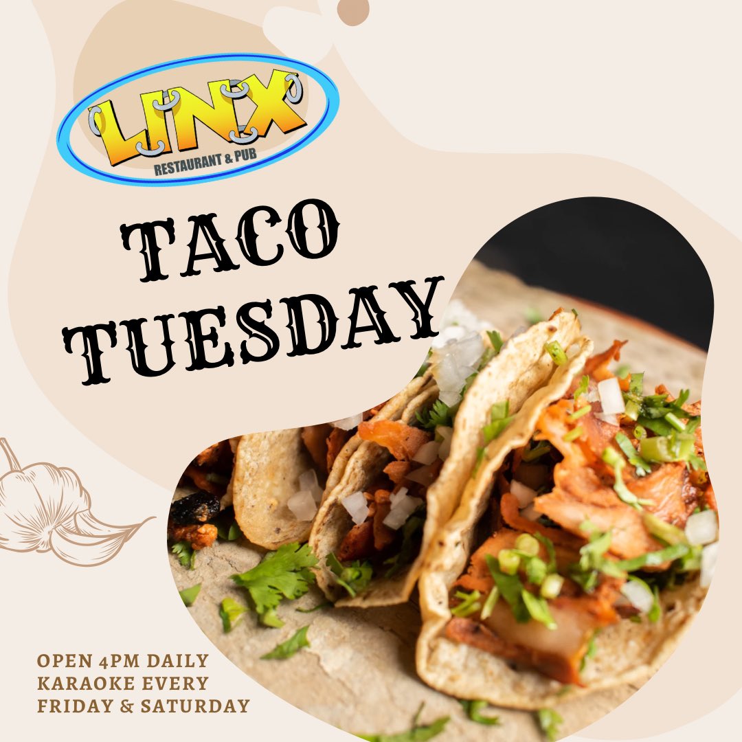 LinxAtownPA's tweet image. Taco Tuesday… Karaoke Every Friday and Saturday Night  #eatout #eatouside #outsidedining #wings #eatdrinksing #burger #drink #eat #Linx #yum #happyhour #AllentownPa #lehighvalley #cateredlunch #karaoke #acrossthestreetfromdorneypark #drinklocal