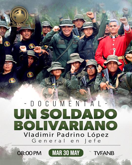 🚨🚨No te pierdas hoy martes #30May a las 08:00 p.m por nuestras pantallas de @TVFANB el documental 'Un Soldado Bolivariano'.

¡Ya sabes hoy a las 08:00 p.m por TVFANB!!
#RenacimientoDelSur #UniónSuramericana