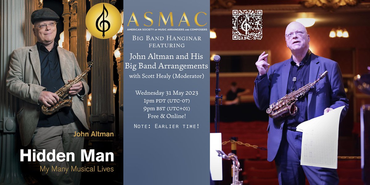 Tomorrow—Wed 31 May 2023 at 1pm PDT (UTC-07), 9pm BST (UTC+01)—join us while <a href="/rufusjunior/">John Altman</a> shares about his big band &amp; vocal arrangements and fun stories with host <a href="/ScottHealyMusic/">Scott Healy</a>!

Free &amp; online. Register here:
eventbrite.com/e/asmac-big-ba…

#bigband #asmac #musicarranger