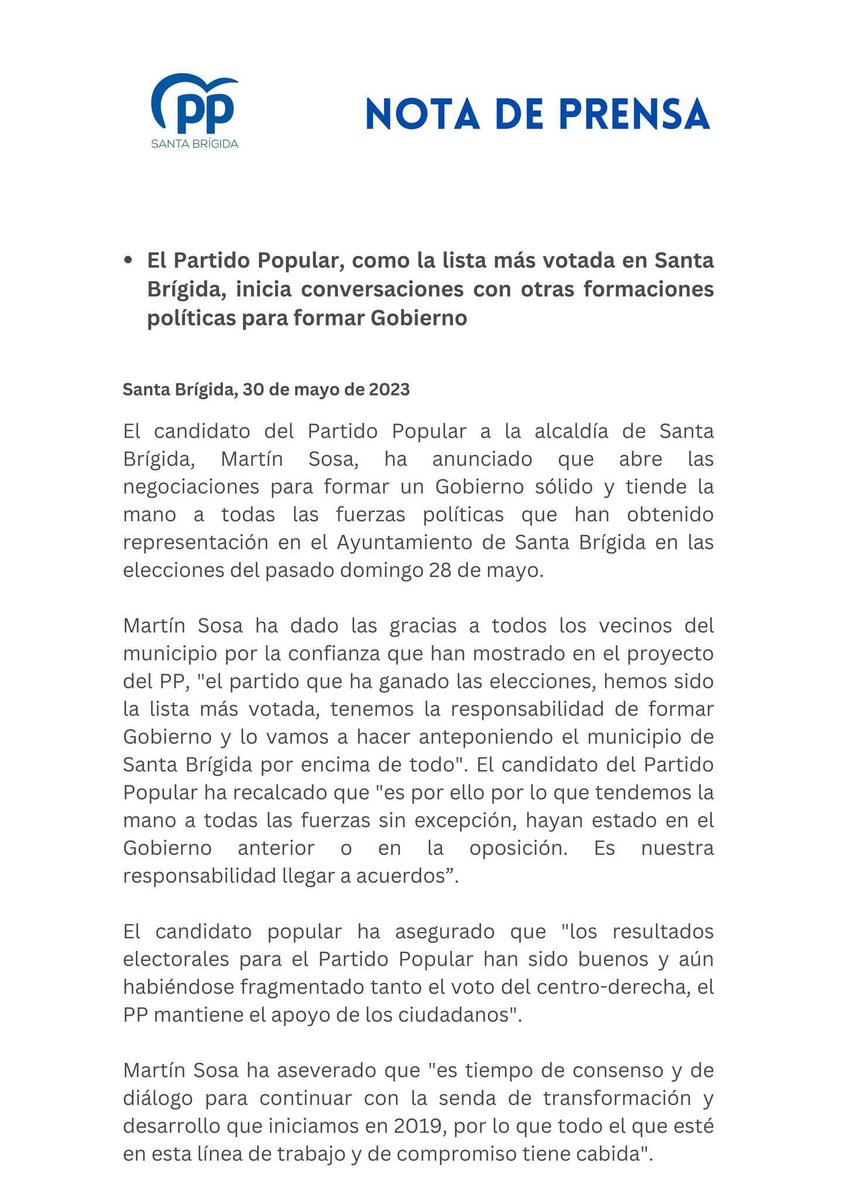 Es nuestra responsabilidad llegar a acuerdos y es lo que haremos. #SantaBrígida #EntreTodos