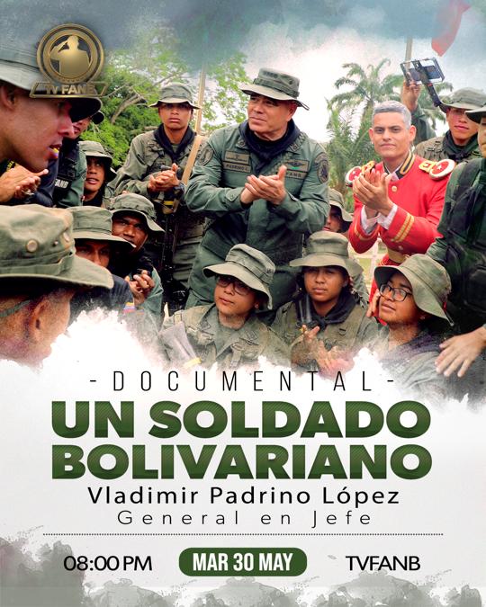 📢 #Atención‼️No te pierdas hoy martes #30May a las 08:00 p.m por nuestras pantallas de @TVFANB el documental 'Un Soldado Bolivariano' ¡Ya sabes hoy a las 08:00 p.m por TVFANB!!
#RenacimientoDelSur #UniónSuramericana  #30May