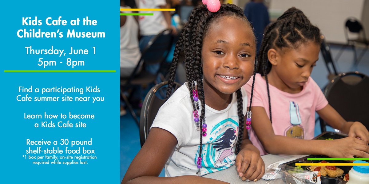 Join the Kids Cafe team at the Children's Museum Houston and learn all about the Summer Food Service Program! 🍊🥦🥪 

Admission to the museum is free from 5pm-8pm on Thursday, June 1. Please keep in mind that garage and metered parking are *not* free.