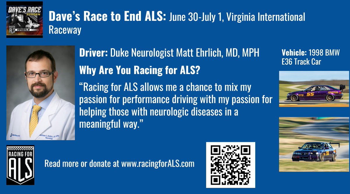 Duke_Neurology's tweet photo. Dave's Race to #endALS is coming to the Virginia International Raceway in one month. Our @Cone_Eater will be there--will you? @racing_als https://t.co/N3cur9RUGy