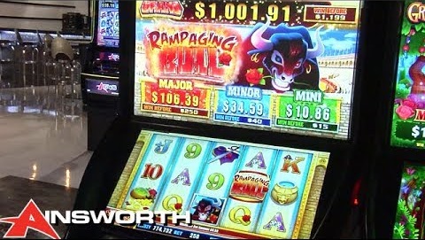 Rampaging Bull Slot Machine - - The Rampaging Bull Slot features Progressive Jackpots and a Free Game feature that awards 10 free games with multipliers increasing throughout the bonus!