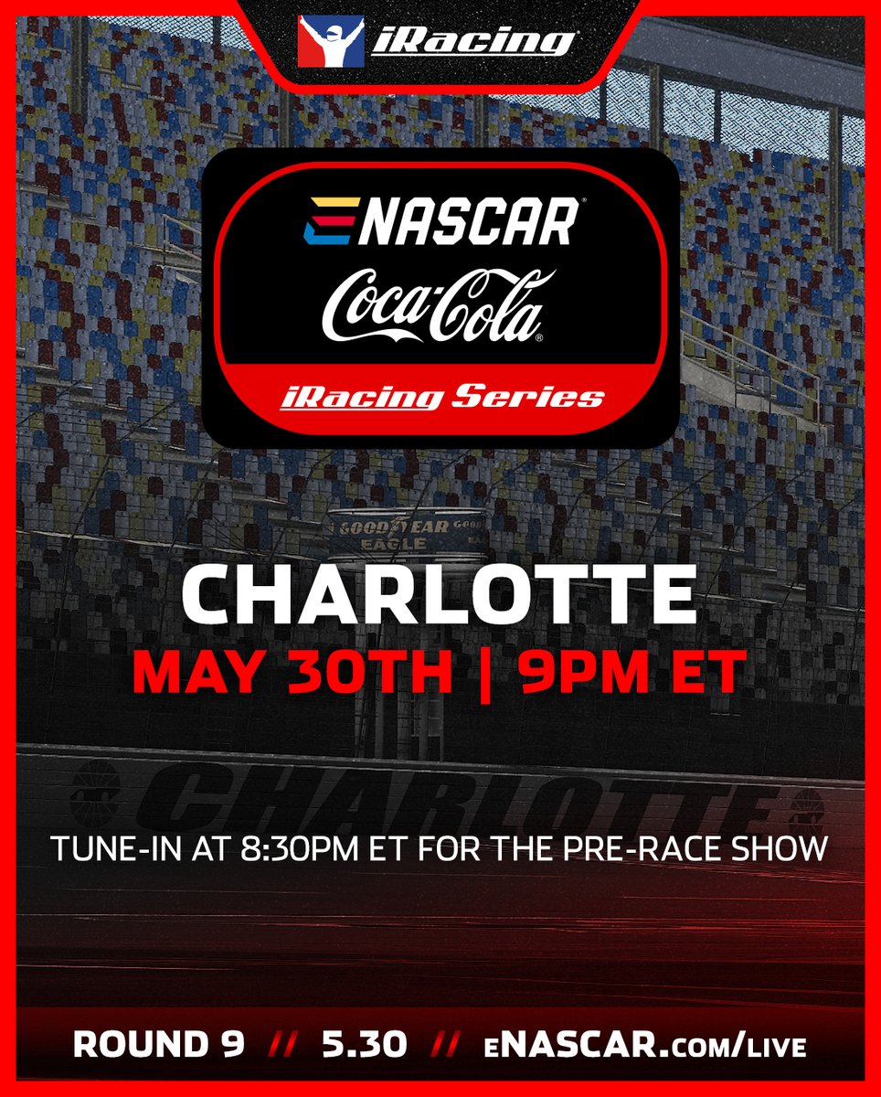 We're not done racing around @CLTMotorSpdwy! 

Round 9 of the eNASCAR Coca-Cola @iRacing Series is tonight: eNASCAR.com/live