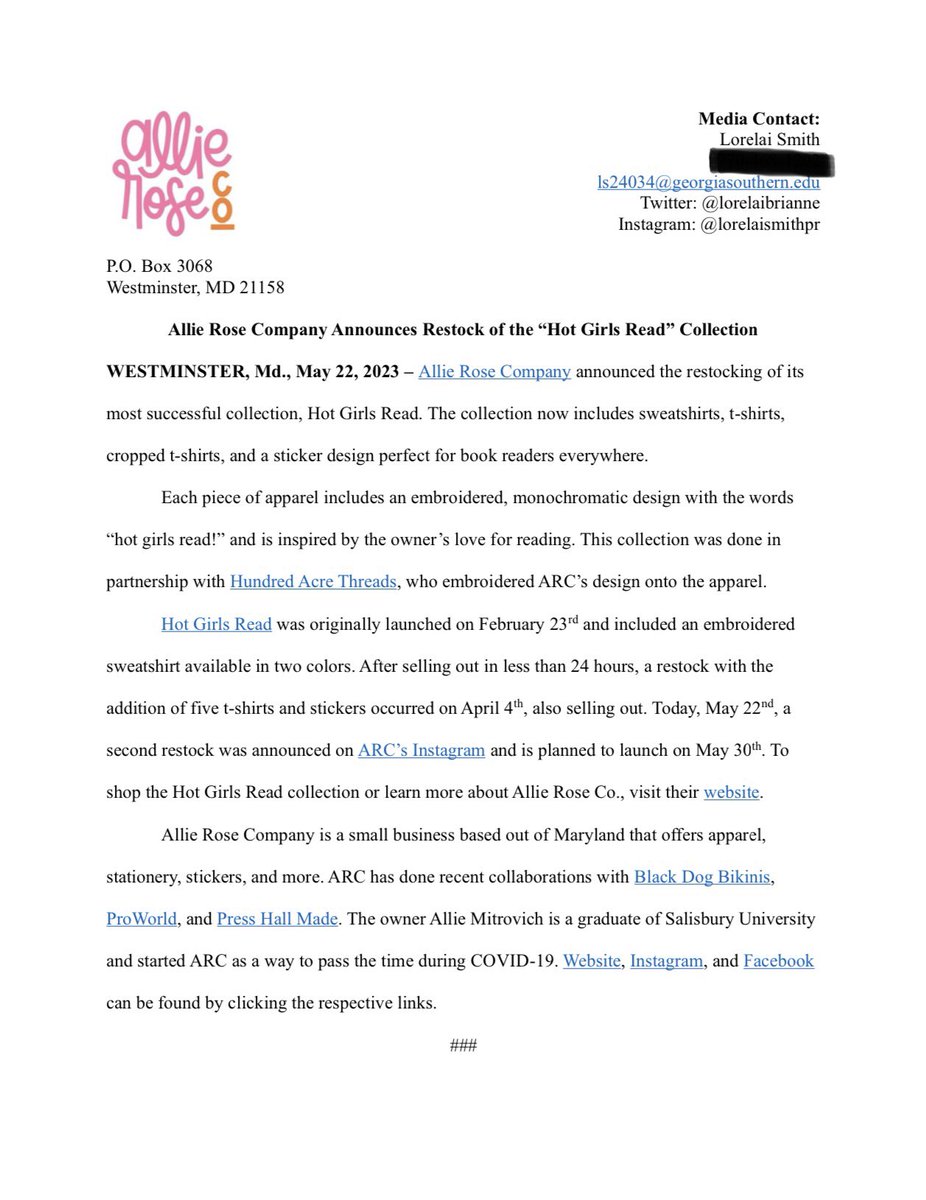 lorelaibrianne's tweet photo. Social Media Press Release for Allie Rose Company’s restock of her most successful collection, “Hot Girls Read”, happening today!!! Go check out the t-shirts, bookmarks, and stickers available at 8PM! 
https://t.co/A1Ep8rVrK1 
#HotGirlsRead 
#HiggsPR https://t.co/jas5GnmAOd