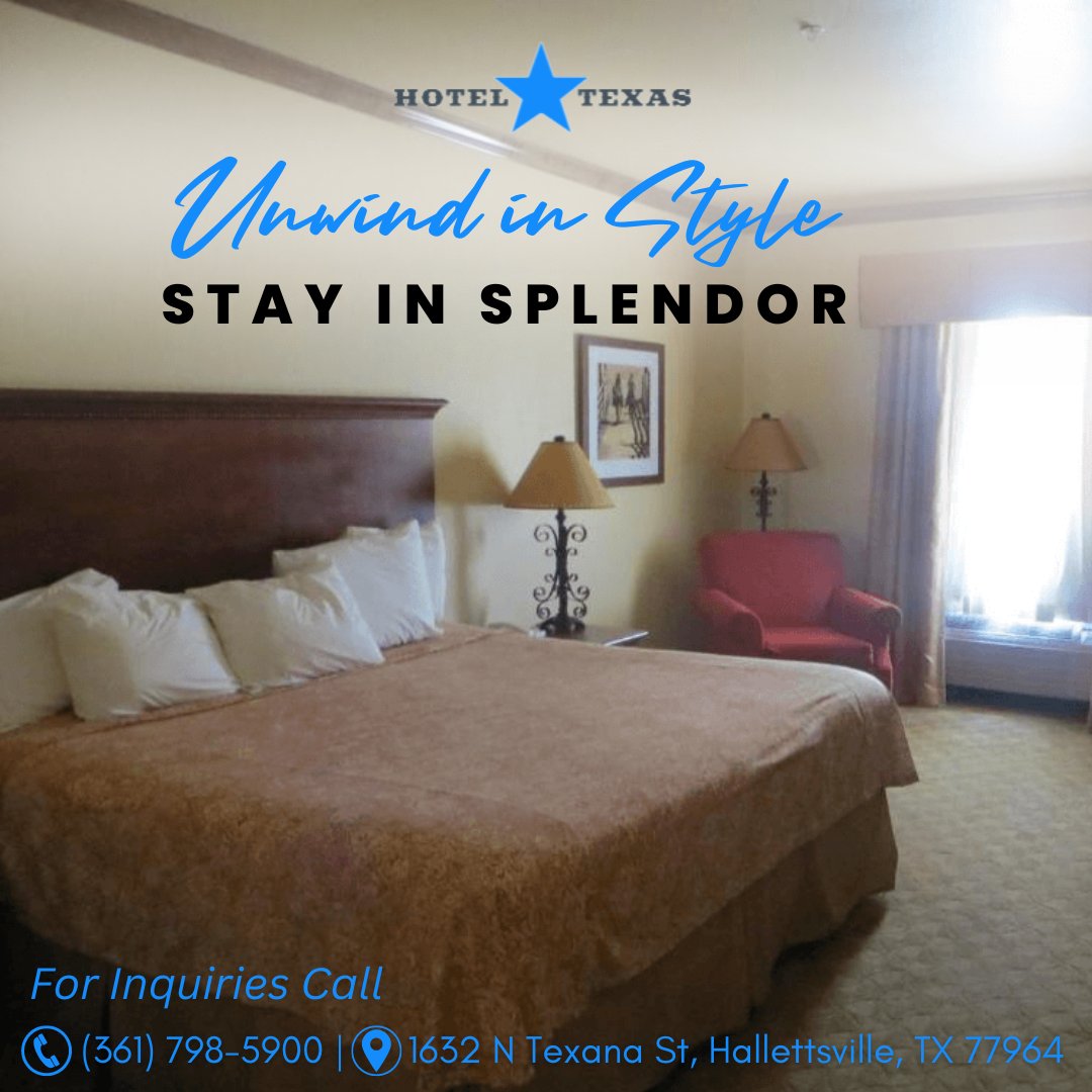 Indulge in a stay that exudes style and splendor. Embrace the art of Texas Hospitality and relaxation.
Stay with us! For direct booking visit hoteltexas.net
 #StayInStyle #LuxuriousEscape