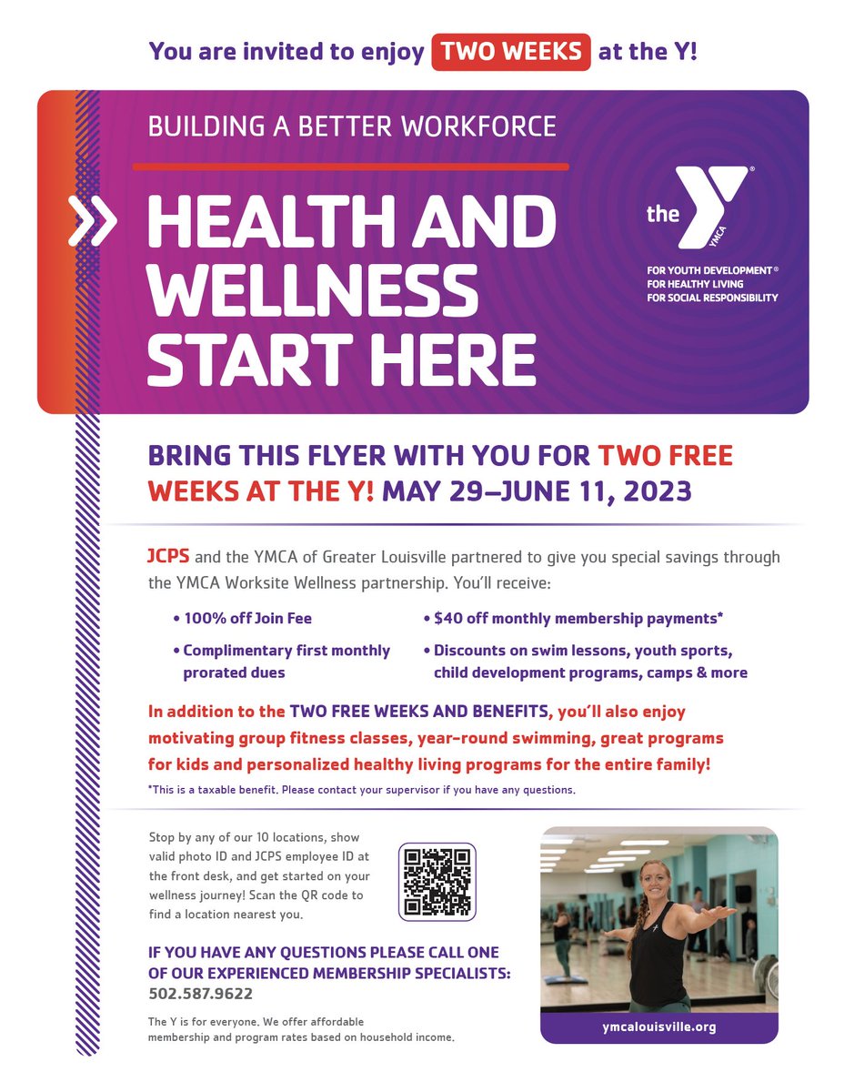 📢 ATTN. JCPS EMPLOYEES | JCPS and <a href="/YMCALouisville/">YMCALouisville</a> have partnered to give district employees special savings through the YMCA Worksite Wellness partnership! See details below! ⬇️

JCPS employees are also invited to enjoy two FREE weeks at the YMCA now through June 11!

#WeAreJCPS