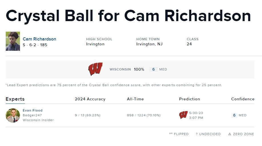 Cam Richardson now has Crystal Ball and is visiting on June 9th! #OnWisconsin