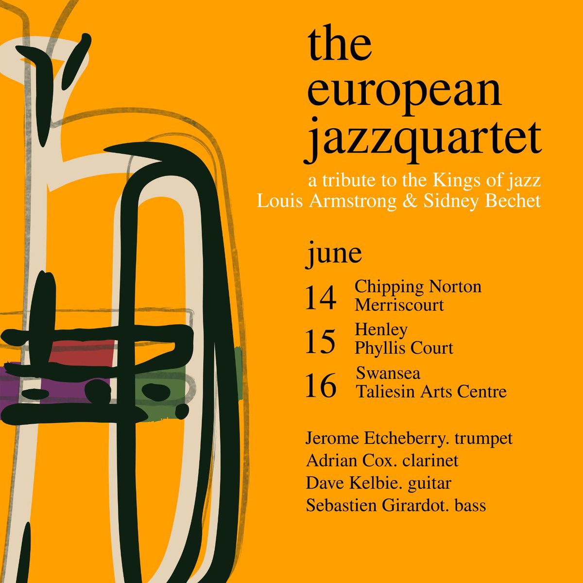 Heading back to the UK next week on tour with the European Jazz Quartet 
June 
14 The Theatre, Chipping Norton
15 Phyliss Court, Henley
16 Taliesin Arts Centre, Swansea

Excited to be celebrating the “Kings of Jazz” Louis Armstrong &amp; Sidney Bechet

Info: lejazzetal.com/european-jazz-…