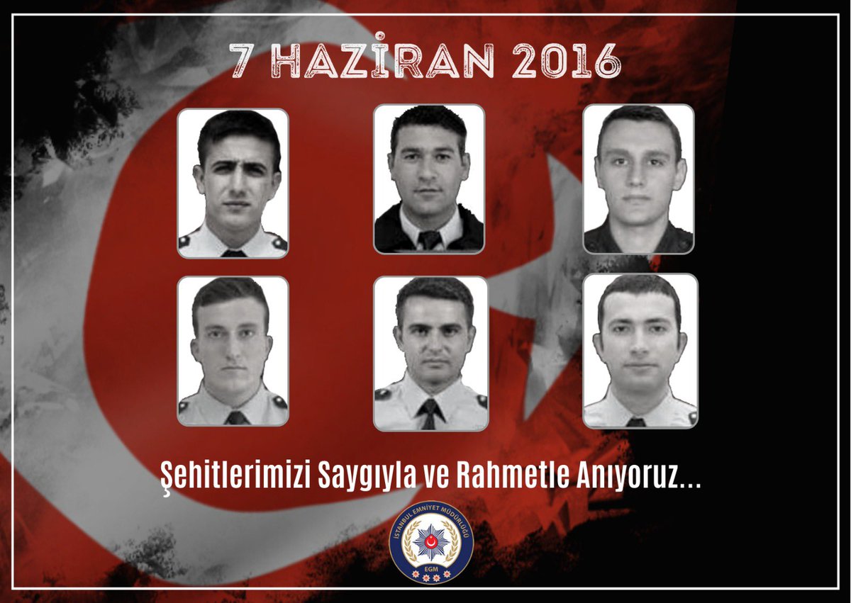 #7Haziran2016 tarihinde Vezneciler'de bomba yüklü araçla yapılan hain saldırıda şehit olan polislerimizi ve vatandaşlarımızı rahmetle anıyoruz. 
Şehitlerimizin ruhları şad olsun 🇹🇷

#VeznecilerŞehitleri 🇹🇷