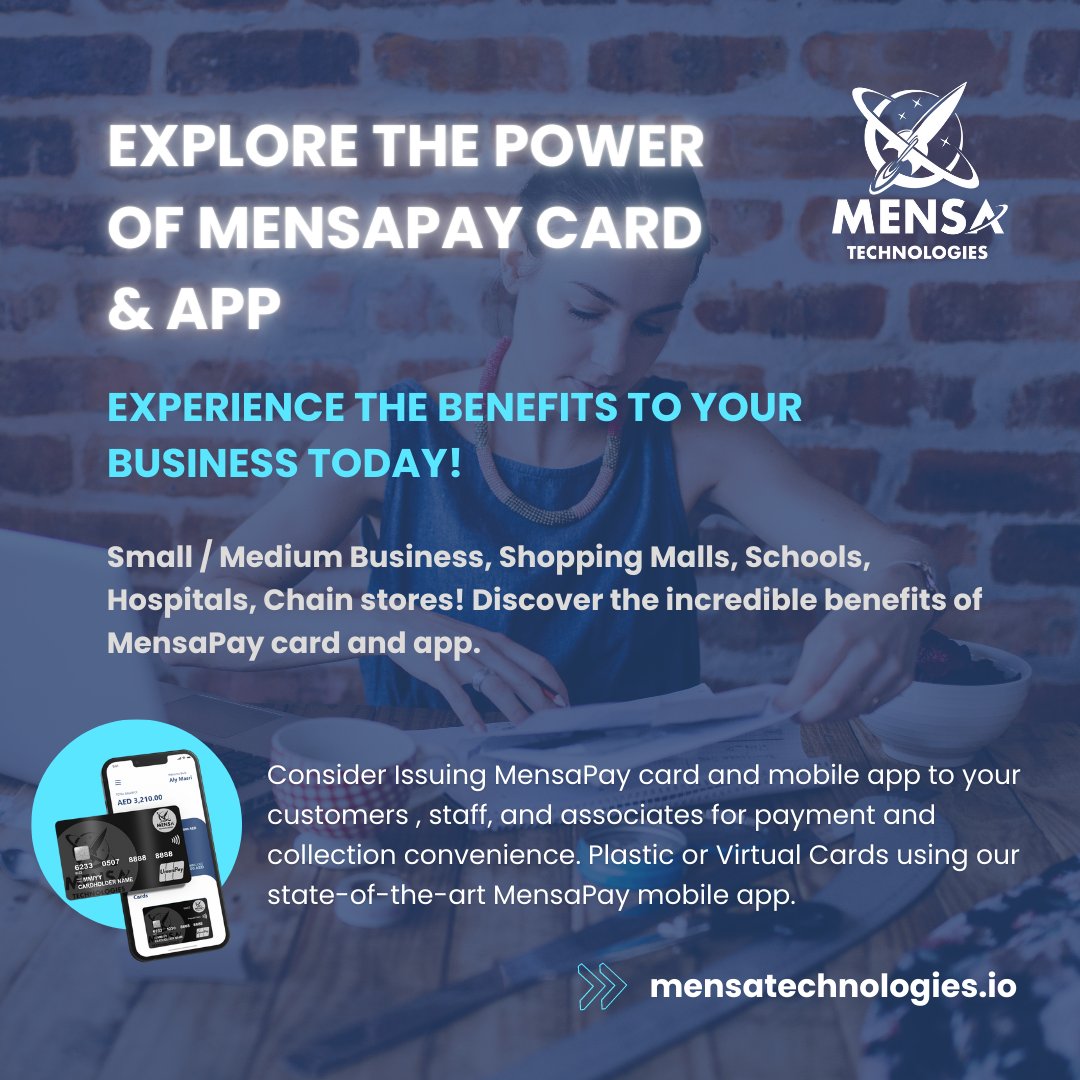 MensaTech's tweet image. Small / Medium Businesses, Shopping Malls, Schools, Hospitals, and Chain stores! Discover the incredible benefits of MensaPay card and app below. ️
#MensaPay #SmallBusiness #MultilingualApp #ConvenientRecharge #TrackYourSavings #MallGiftCard  #NoMinimumBalance #DigitalPayments