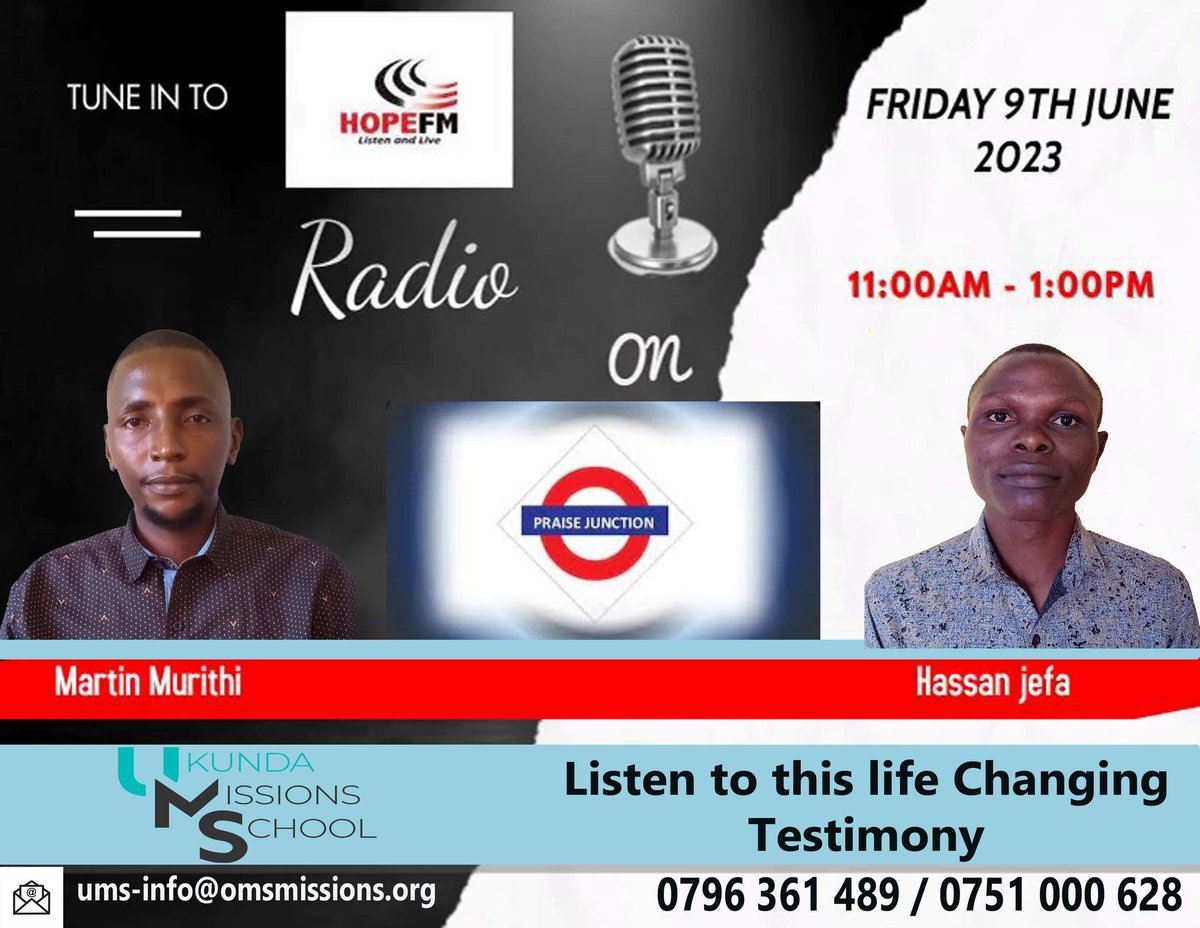 Tune in to Hope Fm this coming friday for a life transforming testimony.