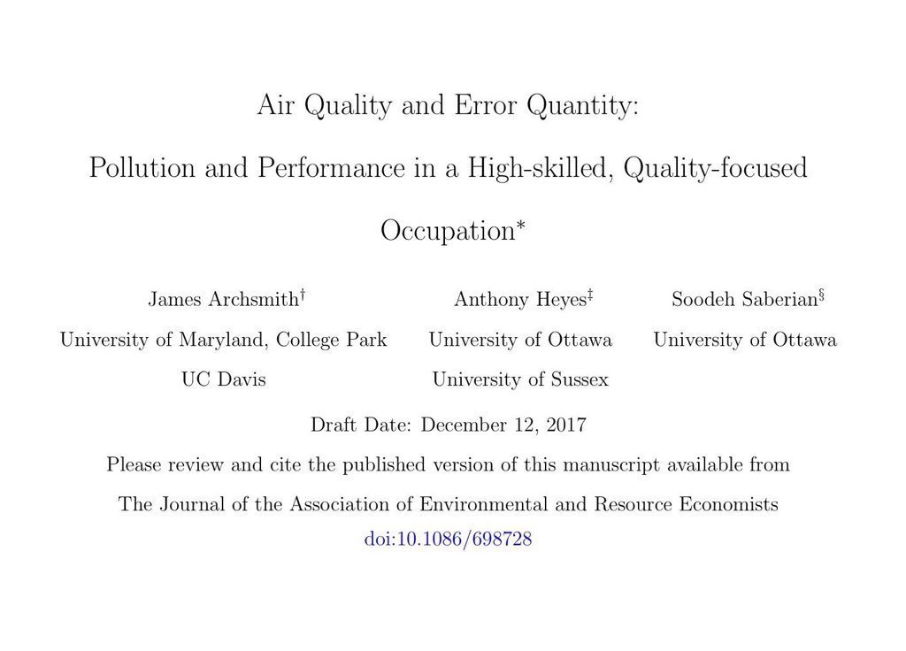 emollick's tweet image. Expect a dumb day in the Eastern US, due to smoke:
📉Stock traders underperform by 7% on heavily polluted days 
♟⚾️High pollution increases the errors made by chess players &amp;amp; umpires in big ways
🕴️Moderate pollution drops the quality of politicians' speeches by a half a grade