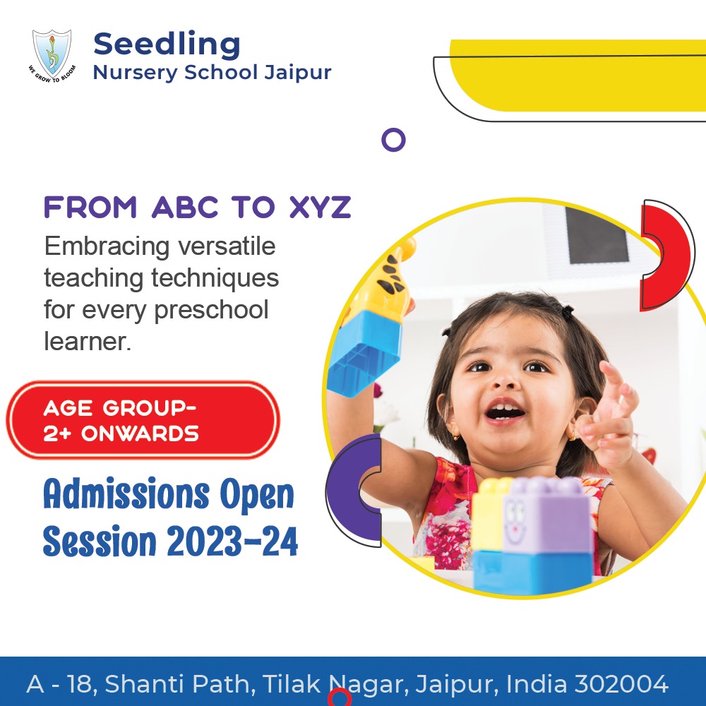 Enroll your child in a nurturing environment that promotes learning and growth.
.
𝗔𝗗𝗠𝗜𝗦𝗦𝗜𝗢𝗡𝗦 𝗢𝗣𝗘𝗡
Age group 2+ onwards
.
#seedlingnuseryjaipur #seedlingnurseryschool #jaipurschool #school #education #nursery #preschool #kindergarten2023 #children #playgroup