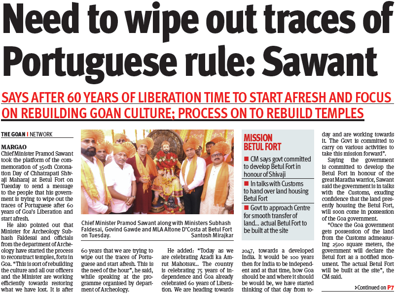 thegoanonline's tweet photo. Need to wipe out traces of Portuguese rule: Sawant
https://t.co/ge3UCEZ7vc
#TodayInTheGoan @DrPramodPSawant @goacm @BJP4Goa  @MyGovGoa @GovtofGoa https://t.co/0a5LT7wws6