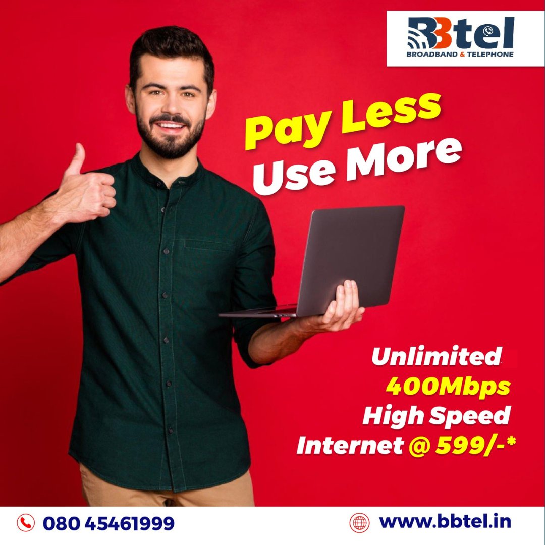 PAY less USE more Unlimited 400Mbps High speed Internet @  599/-*....
#broadband #WIFI #internetserviceprovider #network #HighSpeedInternet #homewifi #fiberoptic #InternetConnection #speed #serviceprovider #BroadbandForAll #bangaloreinternet #HighSpeedInternet #internetandservice