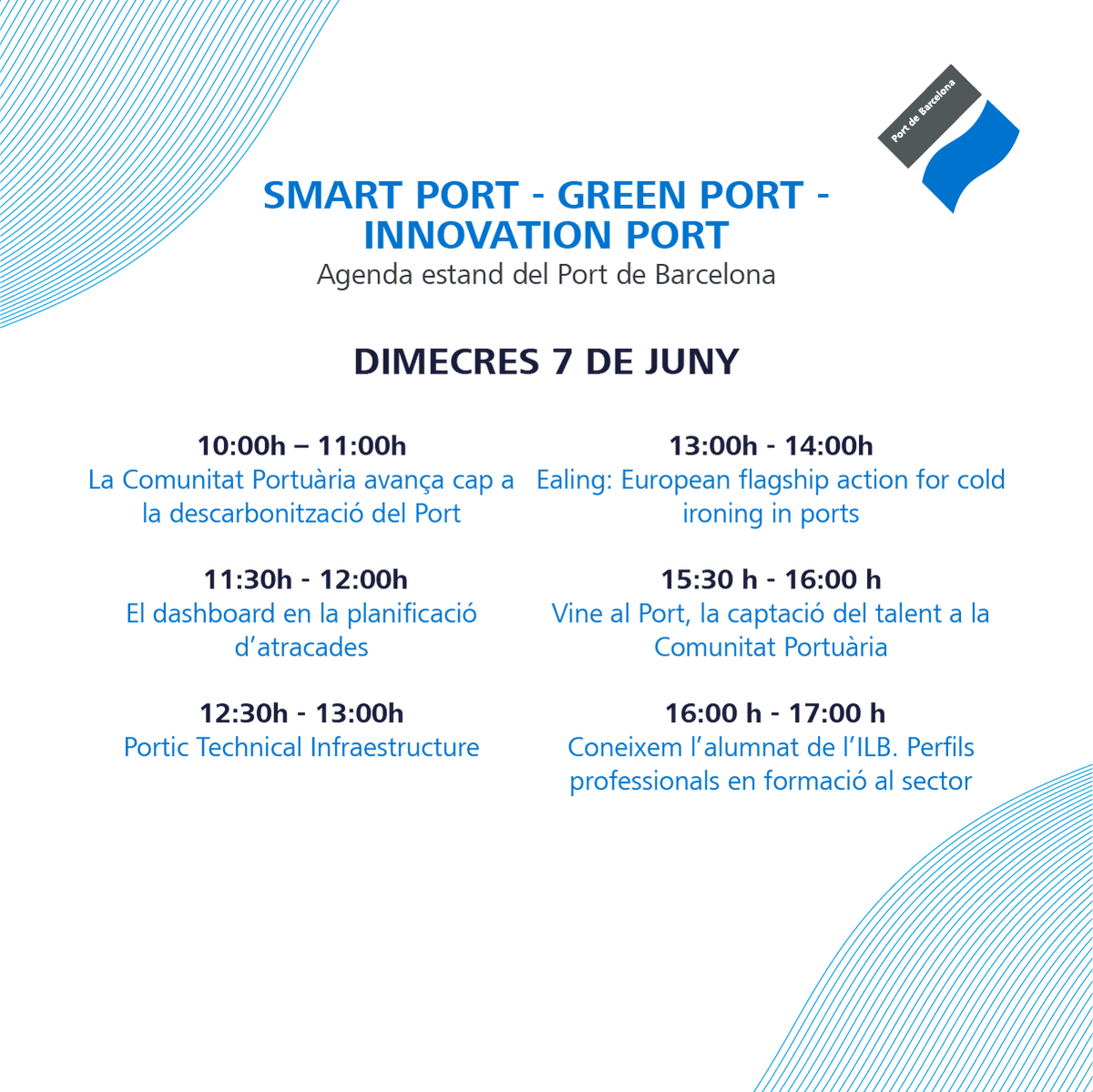 PortdeBarcelona's tweet image. 💥 Donem la benvinguda al @SILBarcelona!

✅ En aquesta edició del #SIL2023 el #PortdeBarcelona tindrà l’oportunitat de compartir espai amb líders i
experts de diferents sectors per crear noves sinergies.

📆 Aquesta és l’agenda d’avui del #PortBCNSIL 👇