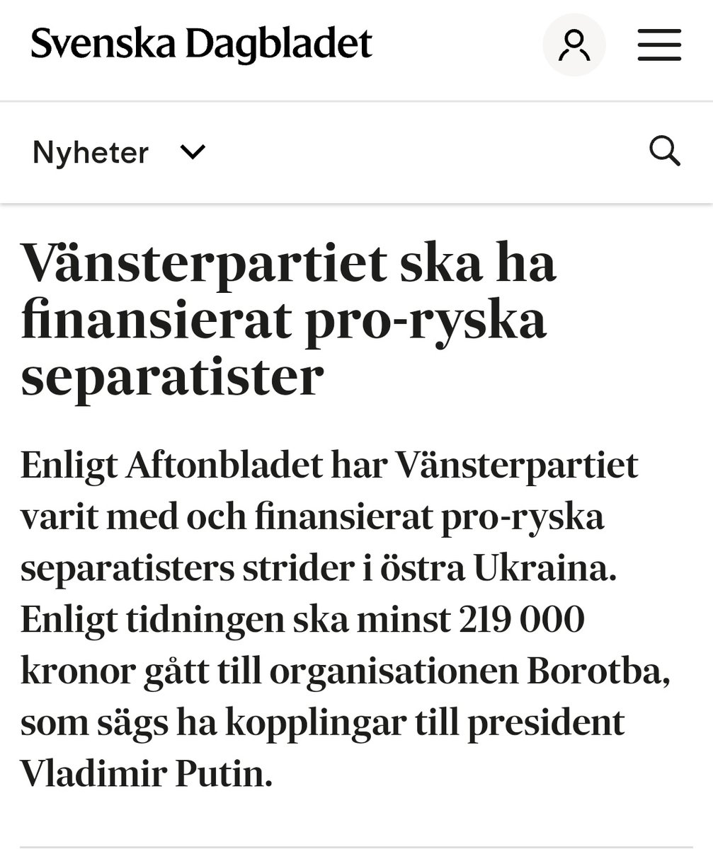 @ragsjo Nej, ni i Vänsterpartiet verkar känna mer för Ryssland. Varför skickar ni pengar till Putins fascistgrupper?