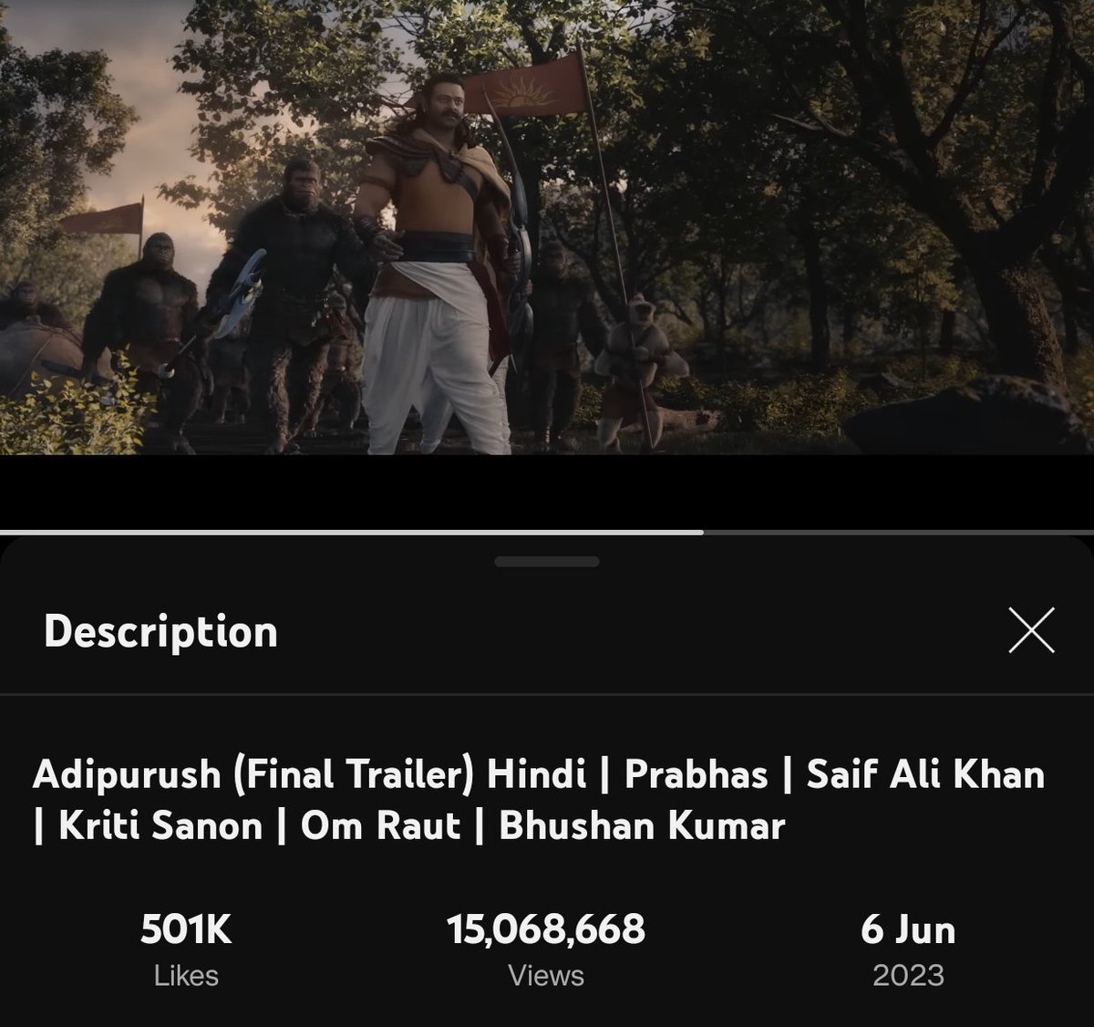 #AdipurushActionTrailer Hits 500K Likes & 15M Views In 14hrs 🔥🔥🔥 #Prabhas

Likes & Views Expectations In 24hrs(?)