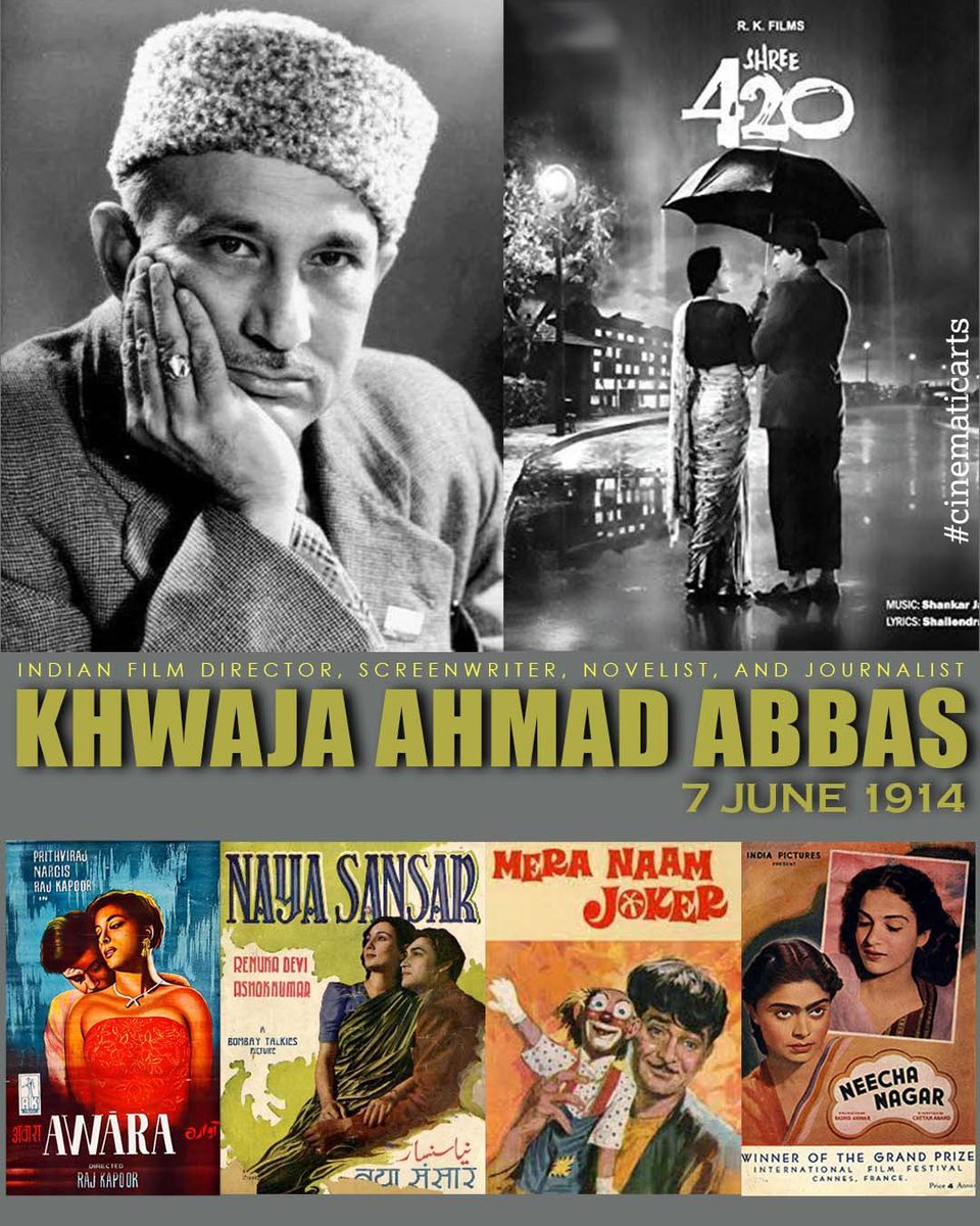 navrasaduende's tweet photo. K A Abbas: The Writer, Thinker, Dreamer...he has been a part of some of the most iconic films. As a script writer of films like Neecha Nagar, Awara, Rahi, Shree 420, Pardesi. Neecha Nagar 1946 even won the Palme d’Or at the Cannes Film Festival.
#KAAbbas #films #Indiancinema https://t.co/qqL7Qr5z4W