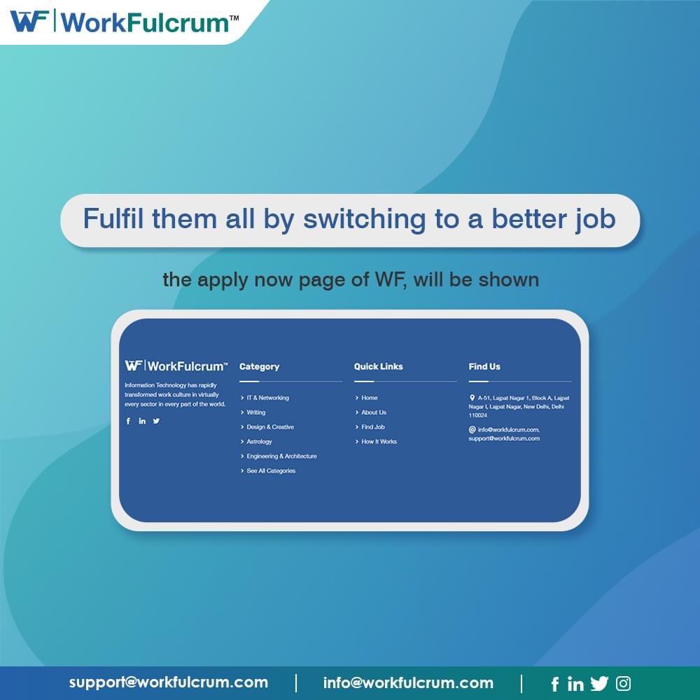 workfulcrum's tweet photo. Switching to a better job opportunity will not consume much of your energy or time. Find industries and companies related to your profile easily on Work Fulcrum.
.
Click here to create your Work Fulcrum profile https://t.co/cyxfkh5tlh .
.
#freelancer #freelancing #topfreelancers https://t.co/qFTNv3cqys