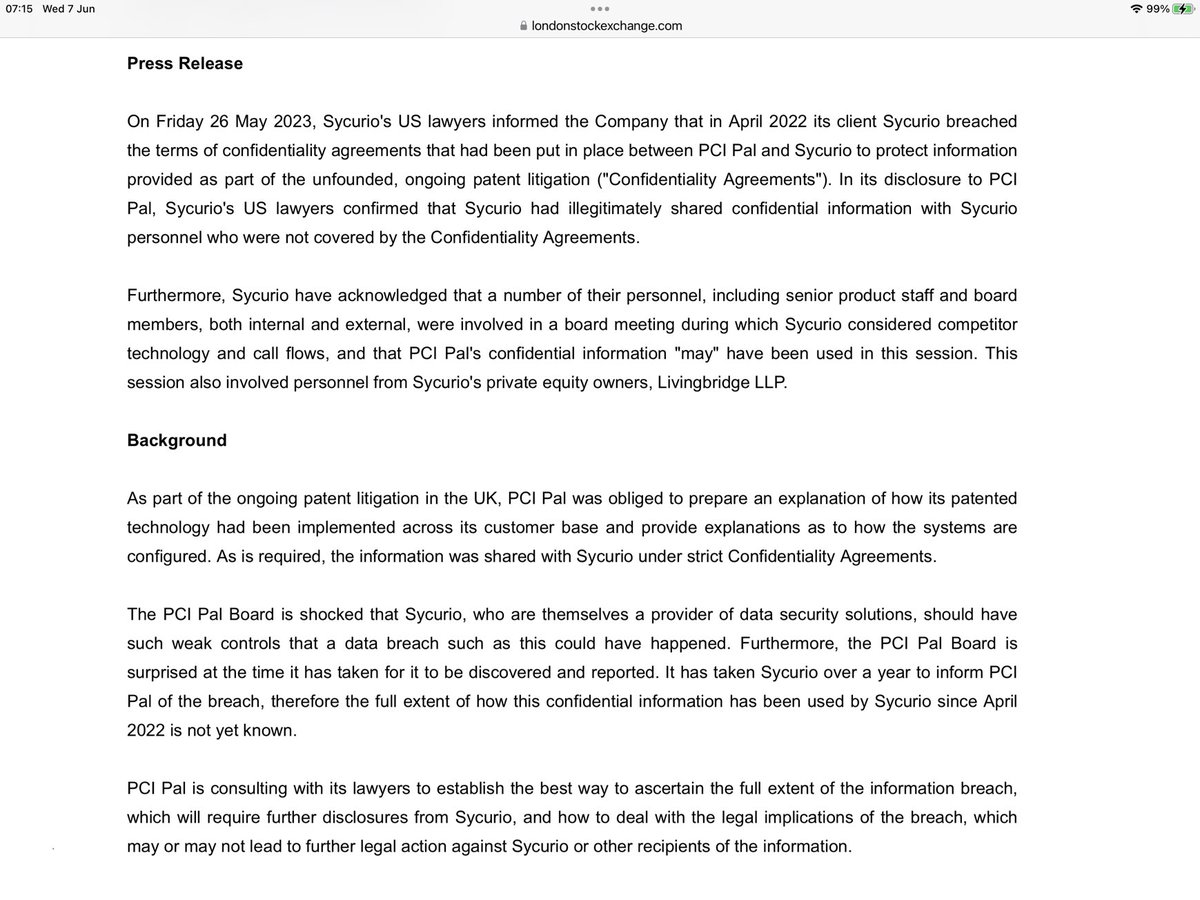 rhomboid1MF's tweet image. #PCIP …a bit of a pearl clutch of an RNS 🤔….I hadn’t noticed that Sycurio is owned by Livingbridge….&amp;amp; it’s definitely not their first rodeo